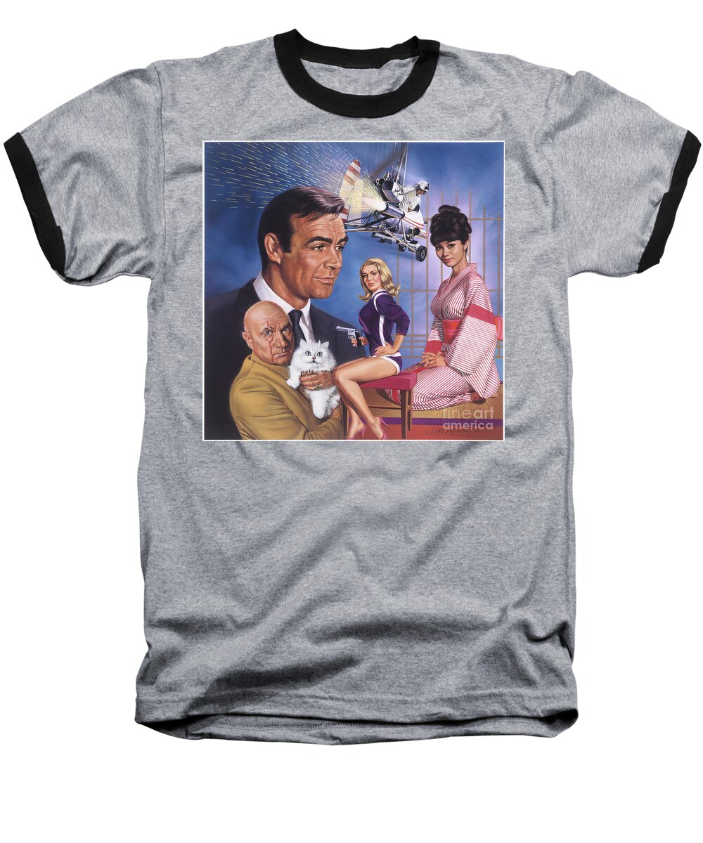 Portriat Baseball T-Shirt featuring the painting You Only Live Twice by Dick Bobnick