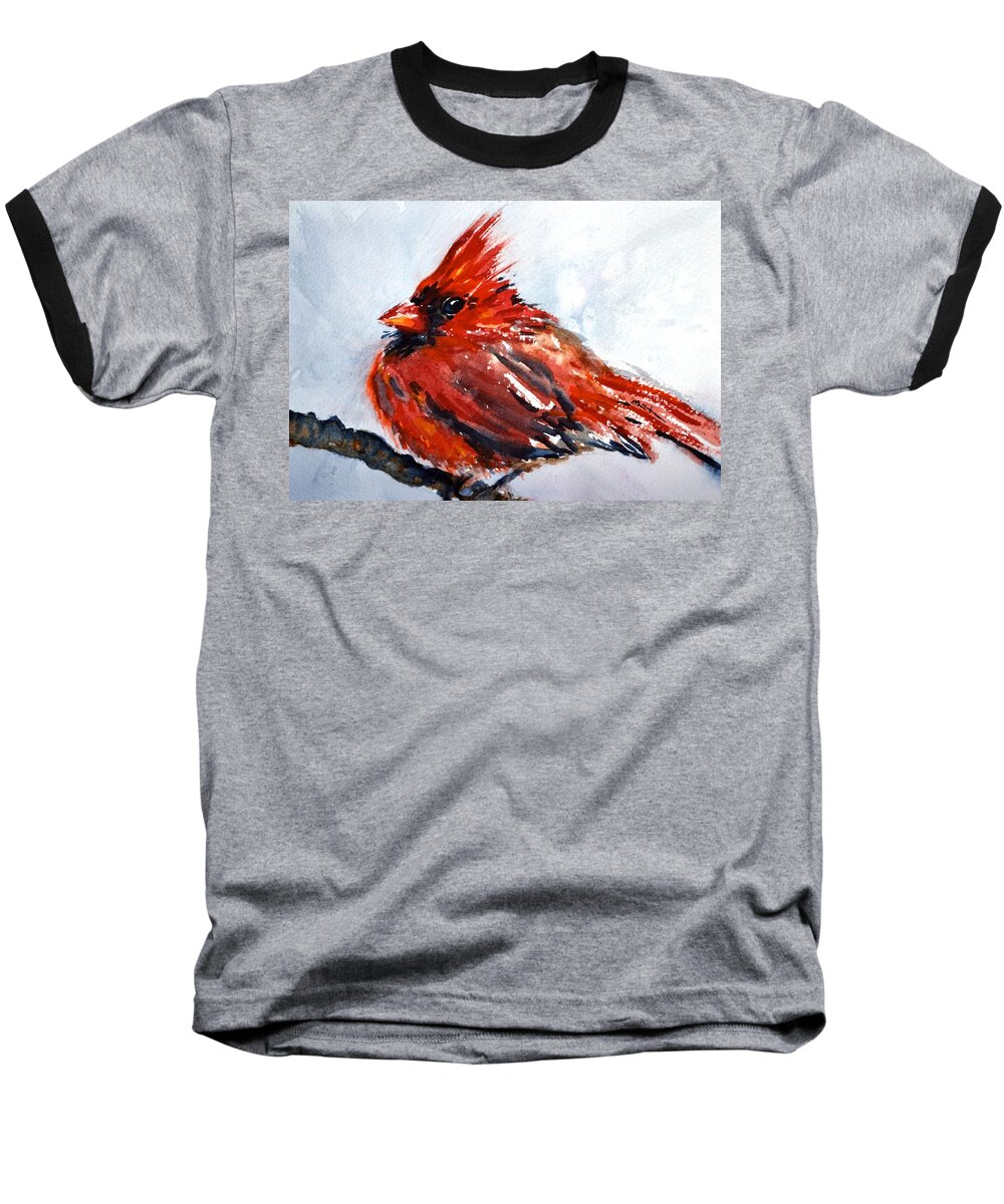 Cardinal Baseball T-Shirt featuring the painting Young Cardinal by Beverley Harper Tinsley