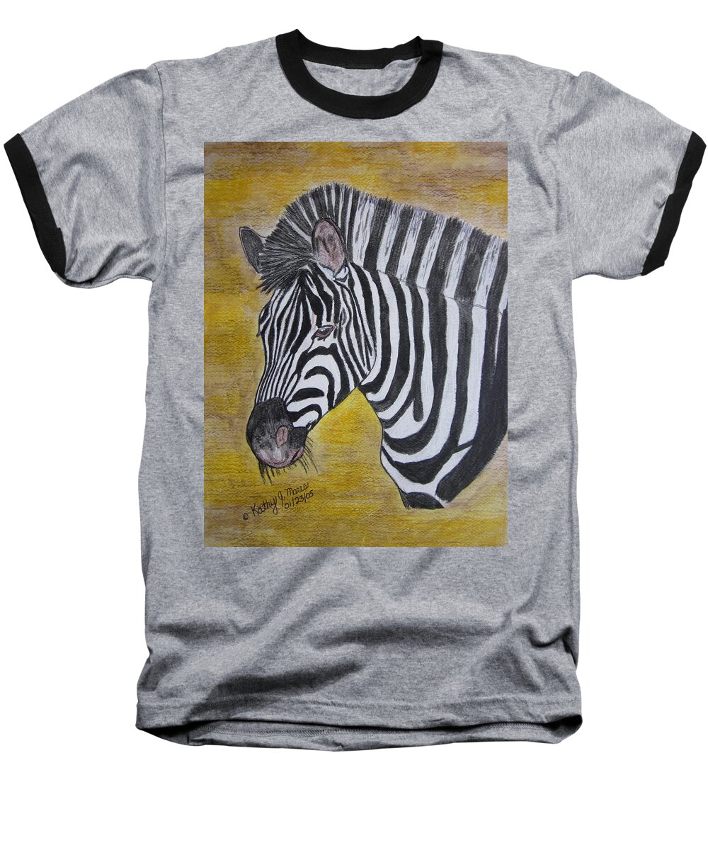 Zebra Baseball T-Shirt featuring the painting Zebra Portrait by Kathy Marrs Chandler