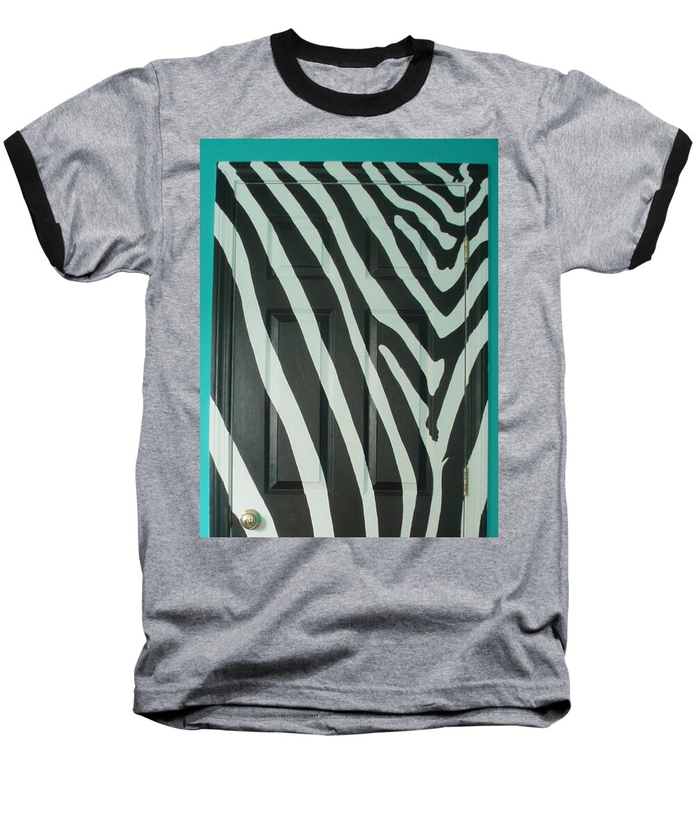 Op Art Baseball T-Shirt featuring the painting Zebra Stripe Mural - Door Number 1 by Sean Connolly