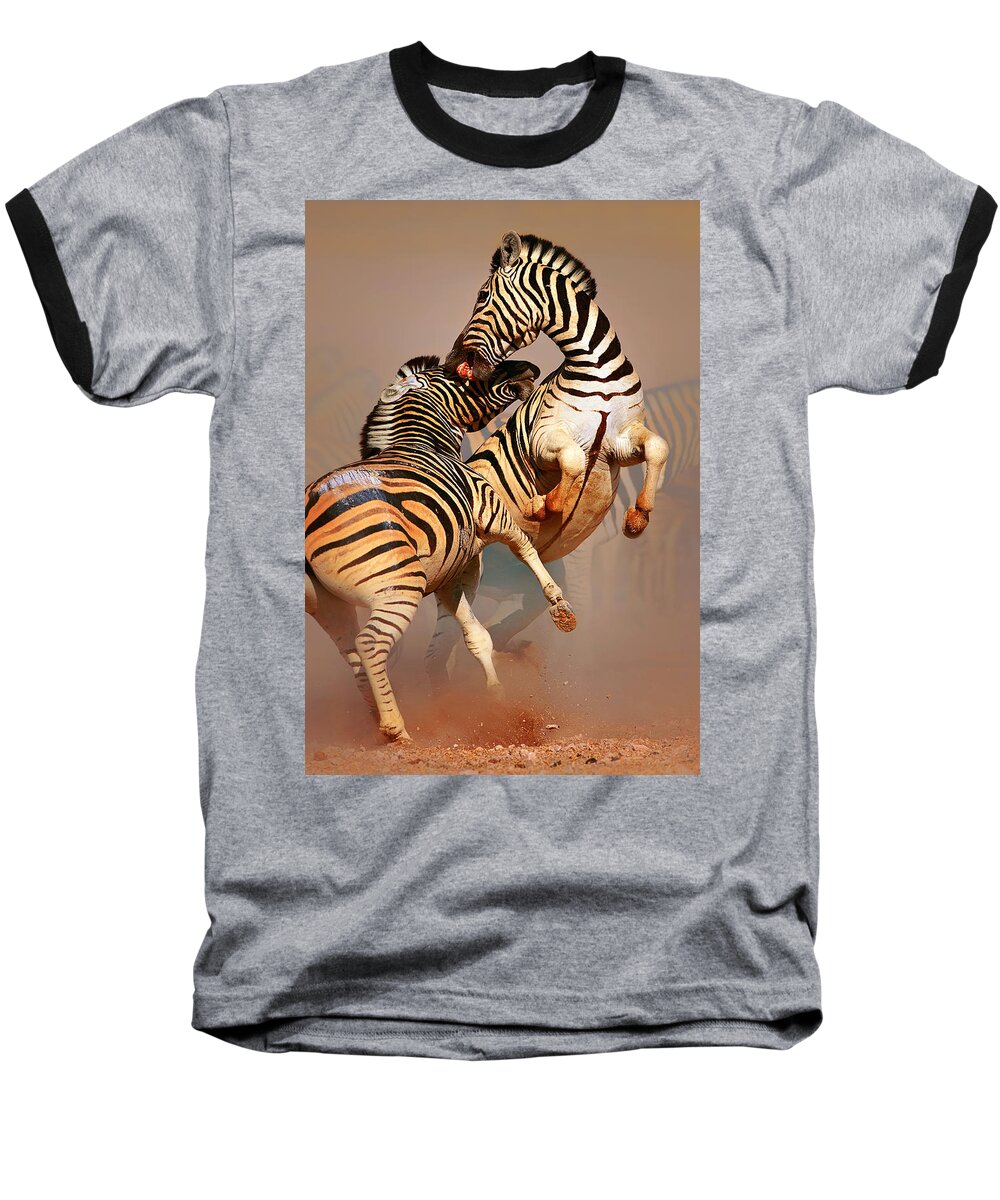 Wild Baseball T-Shirt featuring the photograph Zebras fighting by Johan Swanepoel