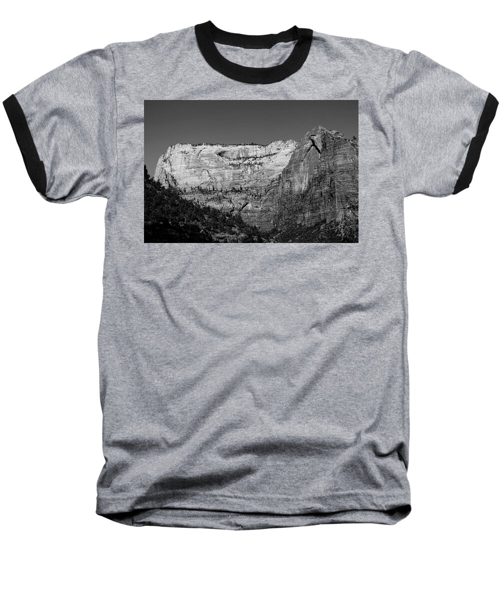 Zion Cliff And Arch B & W Baseball T-Shirt featuring the photograph Zion Cliff and Arch B W by Jemmy Archer