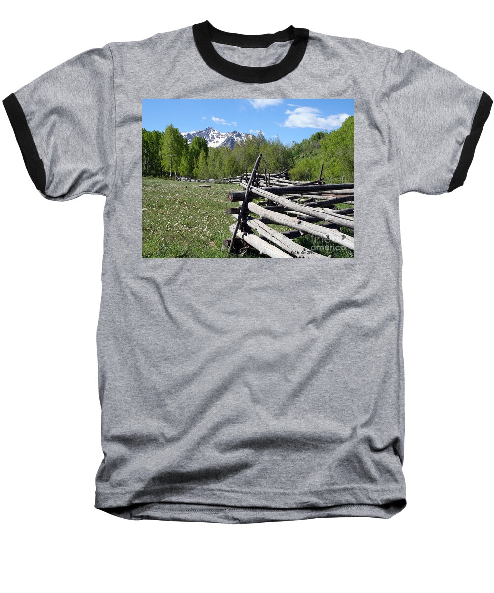 Scenic Baseball T-Shirt featuring the photograph ZZ Fence by Bob Hislop