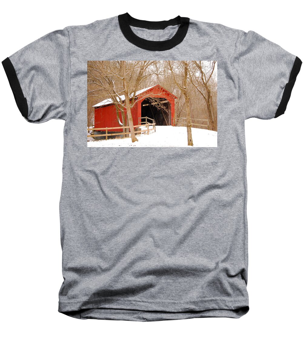 Cover Bridge Baseball T-Shirt featuring the photograph Sandy Creek Cover Bridge by Peggy Franz