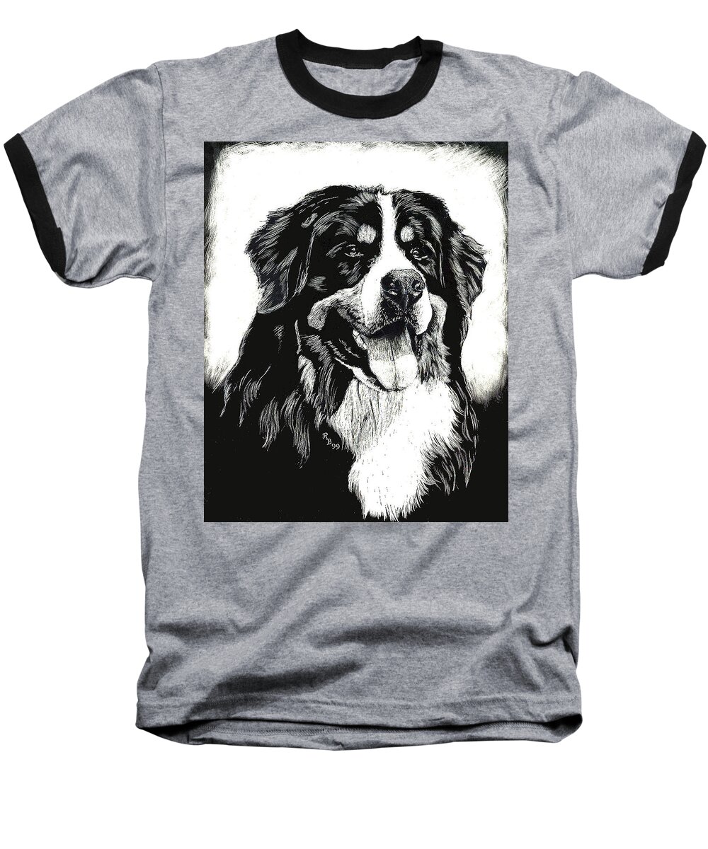 Bernese Mountain Dog Baseball T-Shirt featuring the drawing Bernese Mountain Dog by Rachel Bochnia