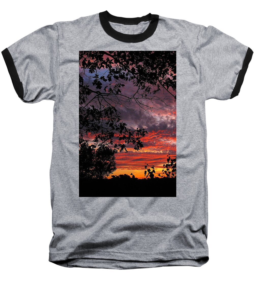 Sunset Baseball T-Shirt featuring the photograph Fire in the Sky by Jeff Heimlich