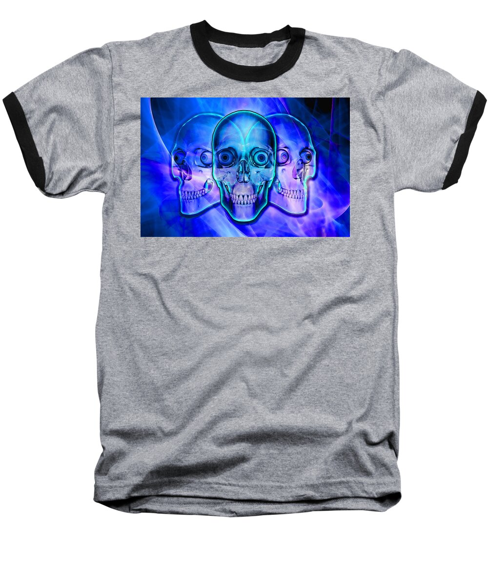 Illuminated Baseball T-Shirt featuring the digital art Illuminated Skulls #1 by Michael Stowers