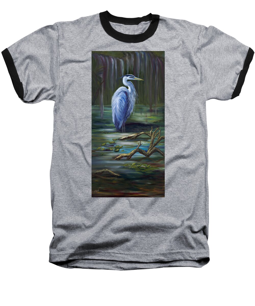 Blue Heron Baseball T-Shirt featuring the painting Marsh Master #1 by Marlyn Boyd
