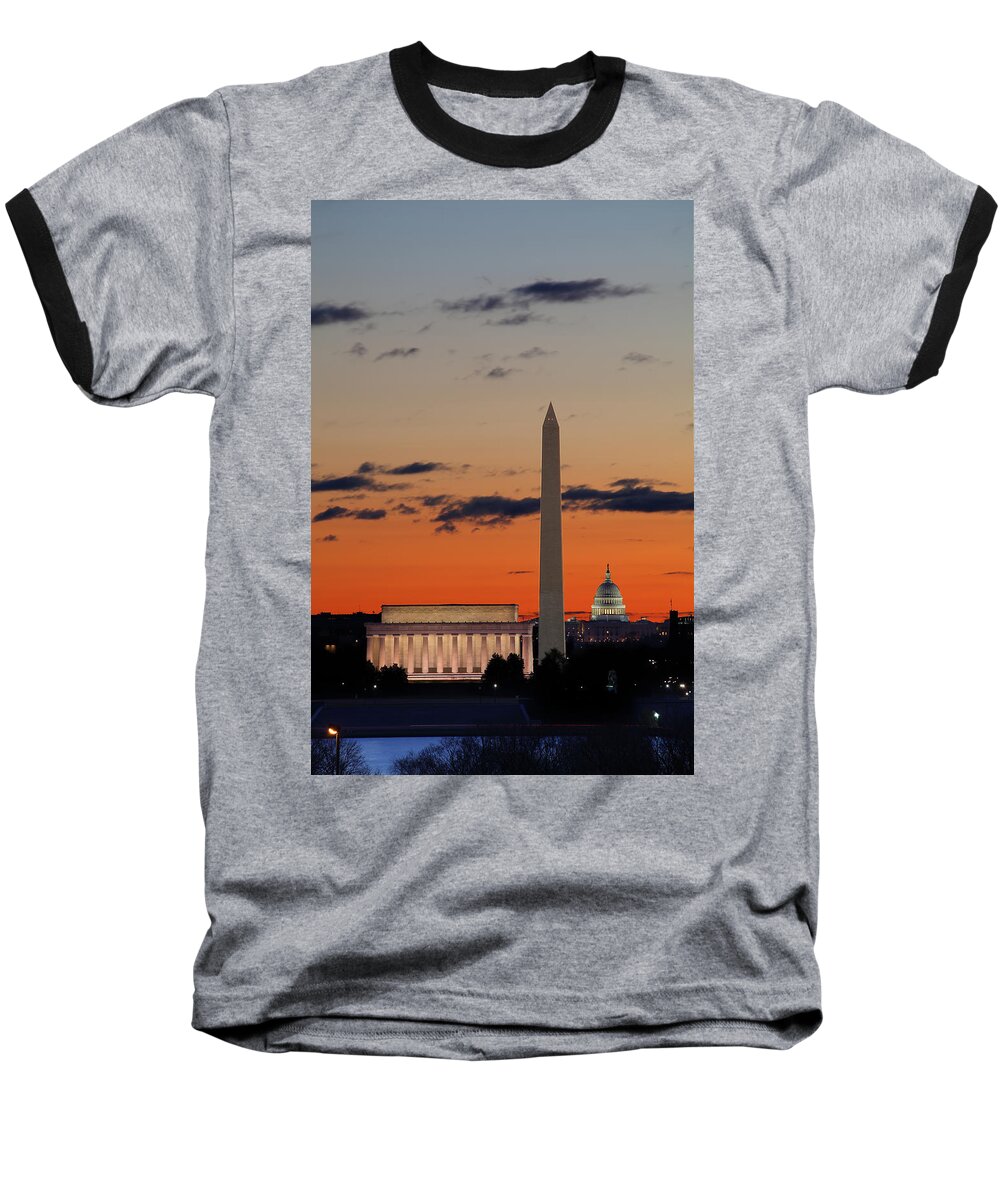 Metro Baseball T-Shirt featuring the photograph Monuments at Sunrise #1 by Metro DC Photography