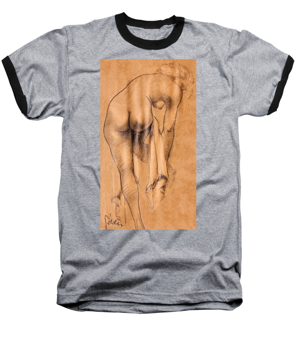 Abstract Baseball T-Shirt featuring the drawing Nude girl #1 by Odon Czintos