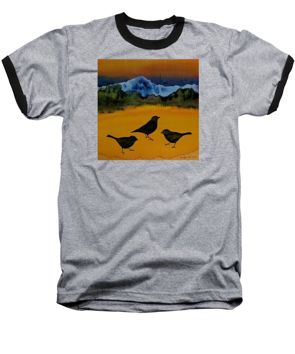 Blackbirds Baseball T-Shirt featuring the tapestry - textile 3 Blackbirds by Carolyn Doe