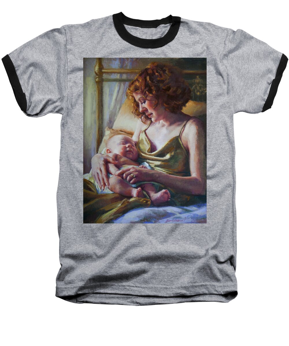 Maternal Baseball T-Shirt featuring the painting Devotion #3 by Jean Hildebrant