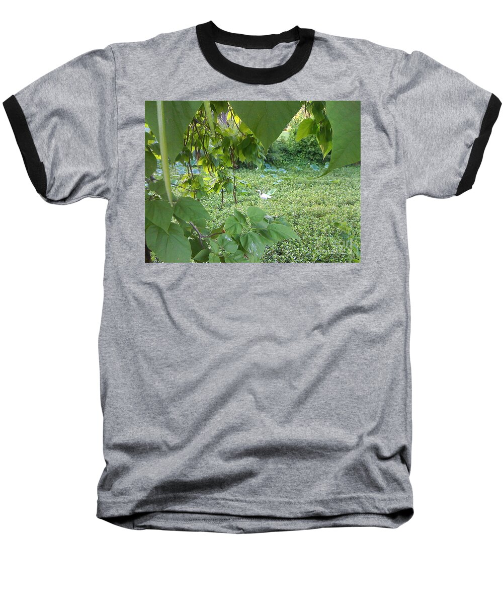 White Egret Baseball T-Shirt featuring the photograph A Dot of White by Barbara Plattenburg