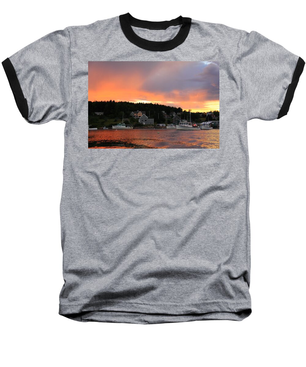 Seascape Baseball T-Shirt featuring the photograph A Maine Coast Sunset by Doug Mills