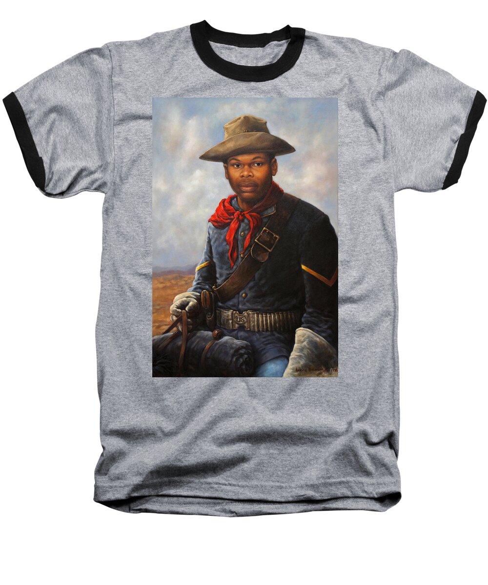 Buffalo Soldier Baseball T-Shirt featuring the painting American Buffalo Soldier by Harvie Brown