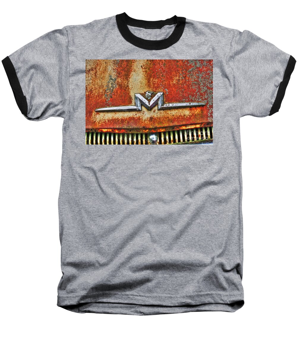 Old Baseball T-Shirt featuring the photograph Antique Mercury Auto Logo by Dan Stone