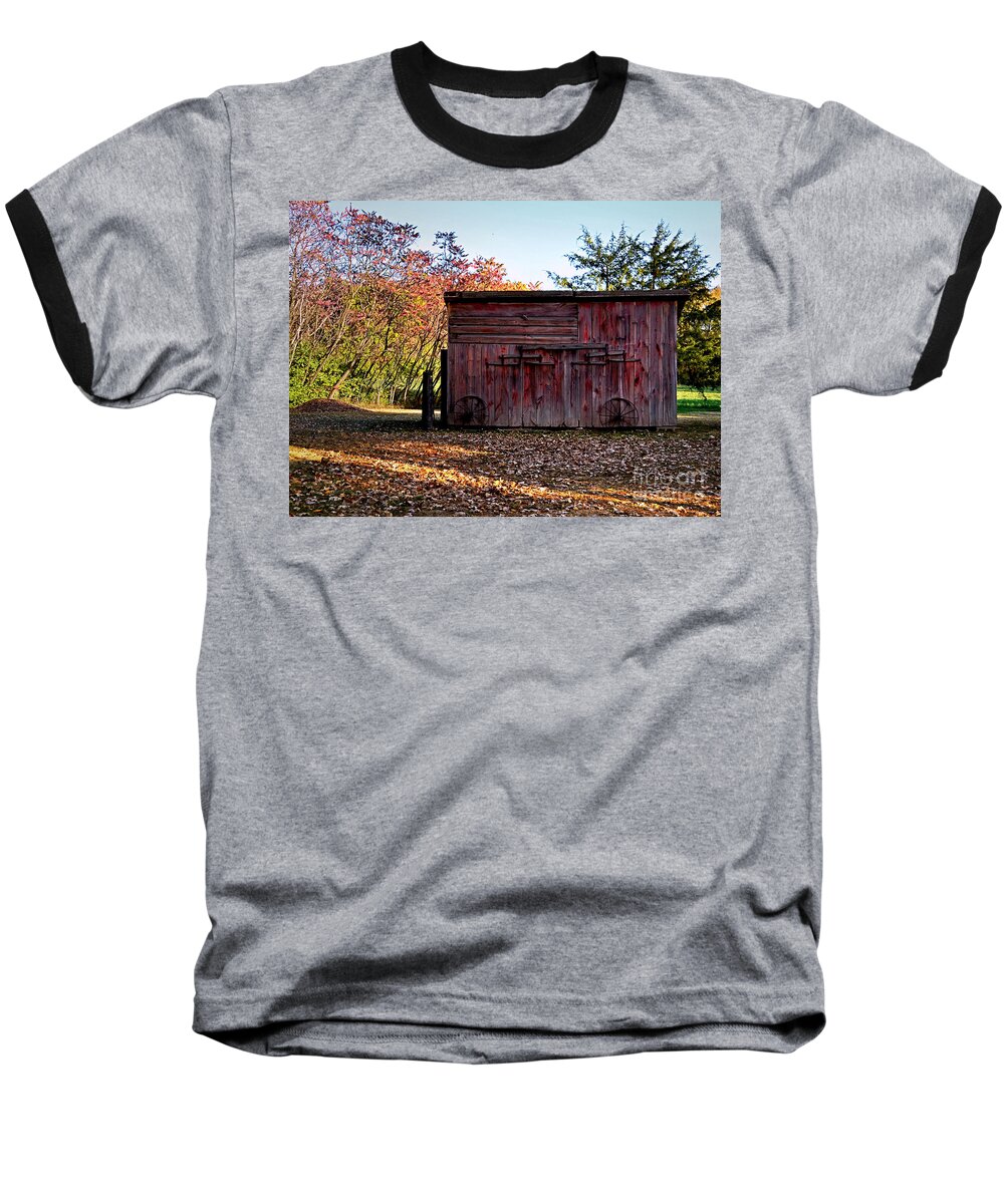 Landscape Baseball T-Shirt featuring the photograph Autumn Shed by Sue Stefanowicz