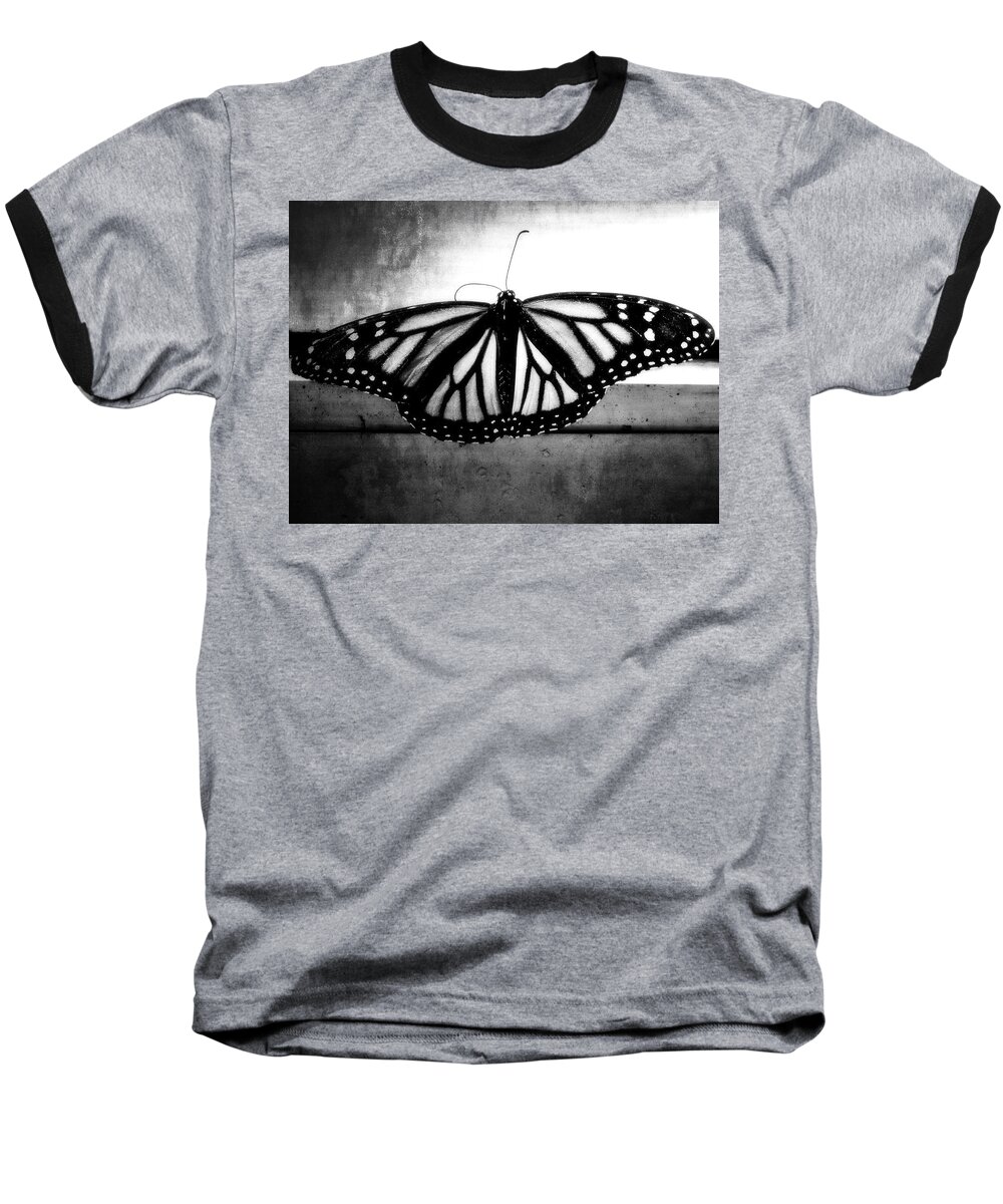Black And White Baseball T-Shirt featuring the photograph Black Butterfly by Julia Wilcox