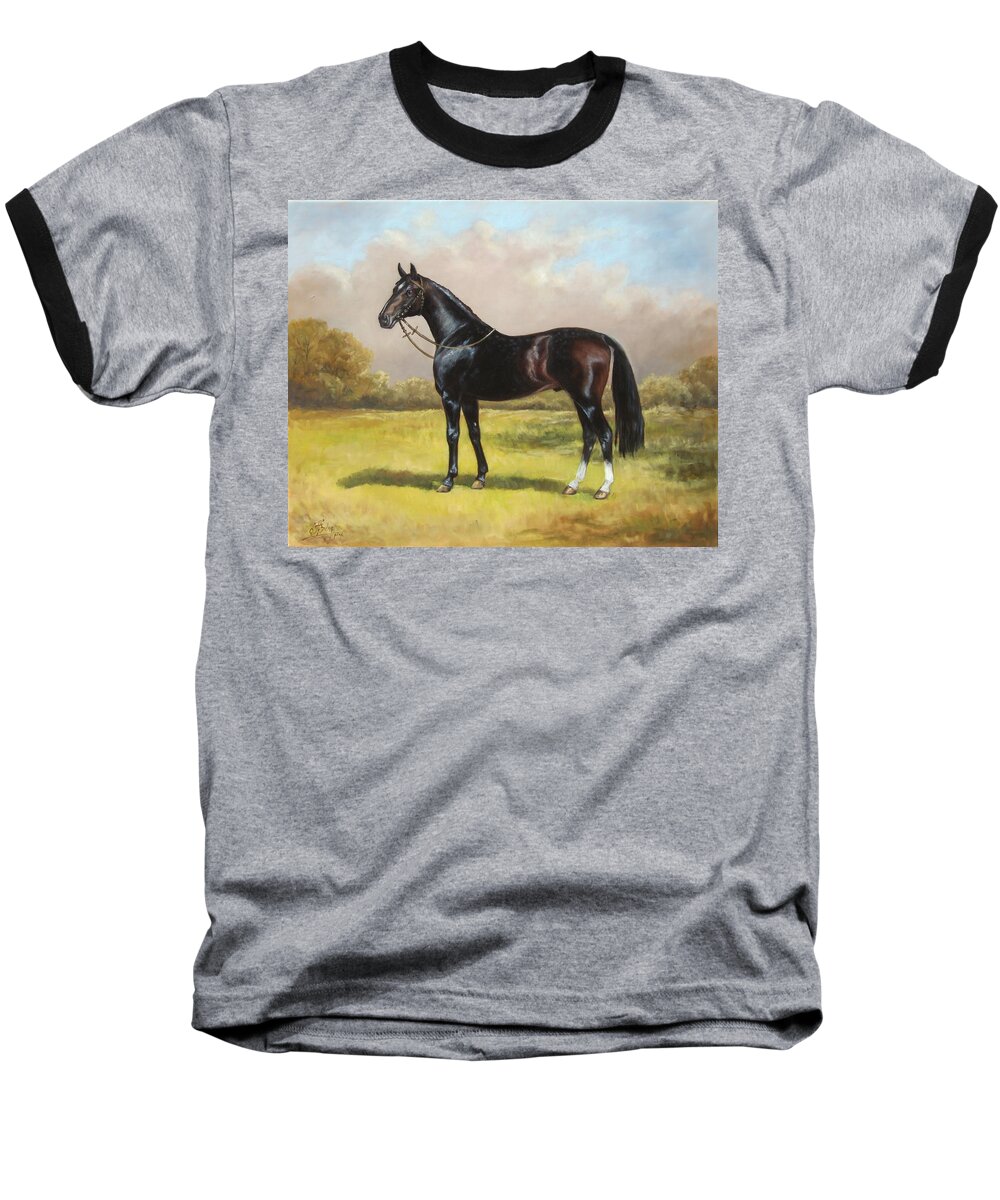 Horse Baseball T-Shirt featuring the painting Black English Horse by Irek Szelag