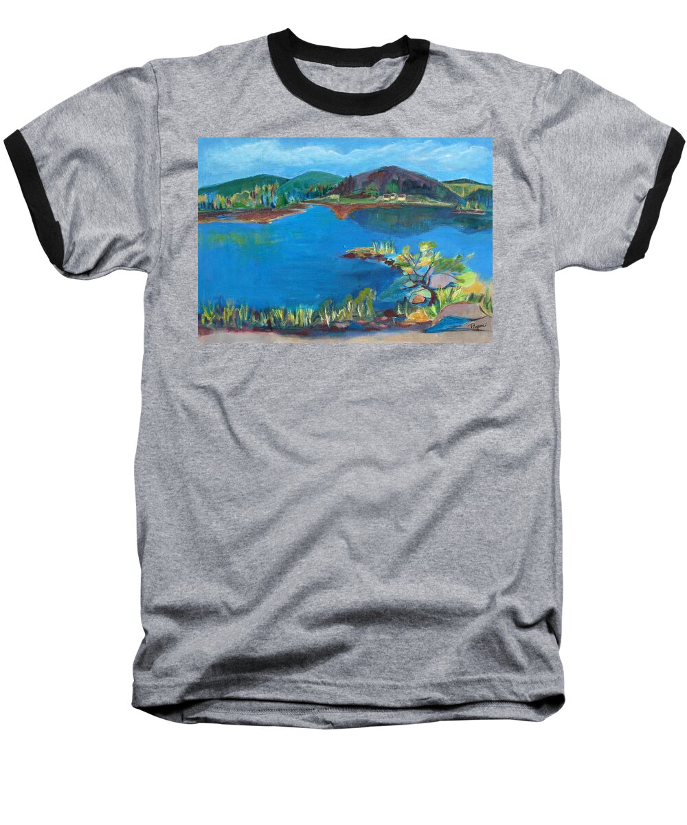 Rocks And Water Baseball T-Shirt featuring the painting Breakwater on the Great Sacandaga by Betty Pieper