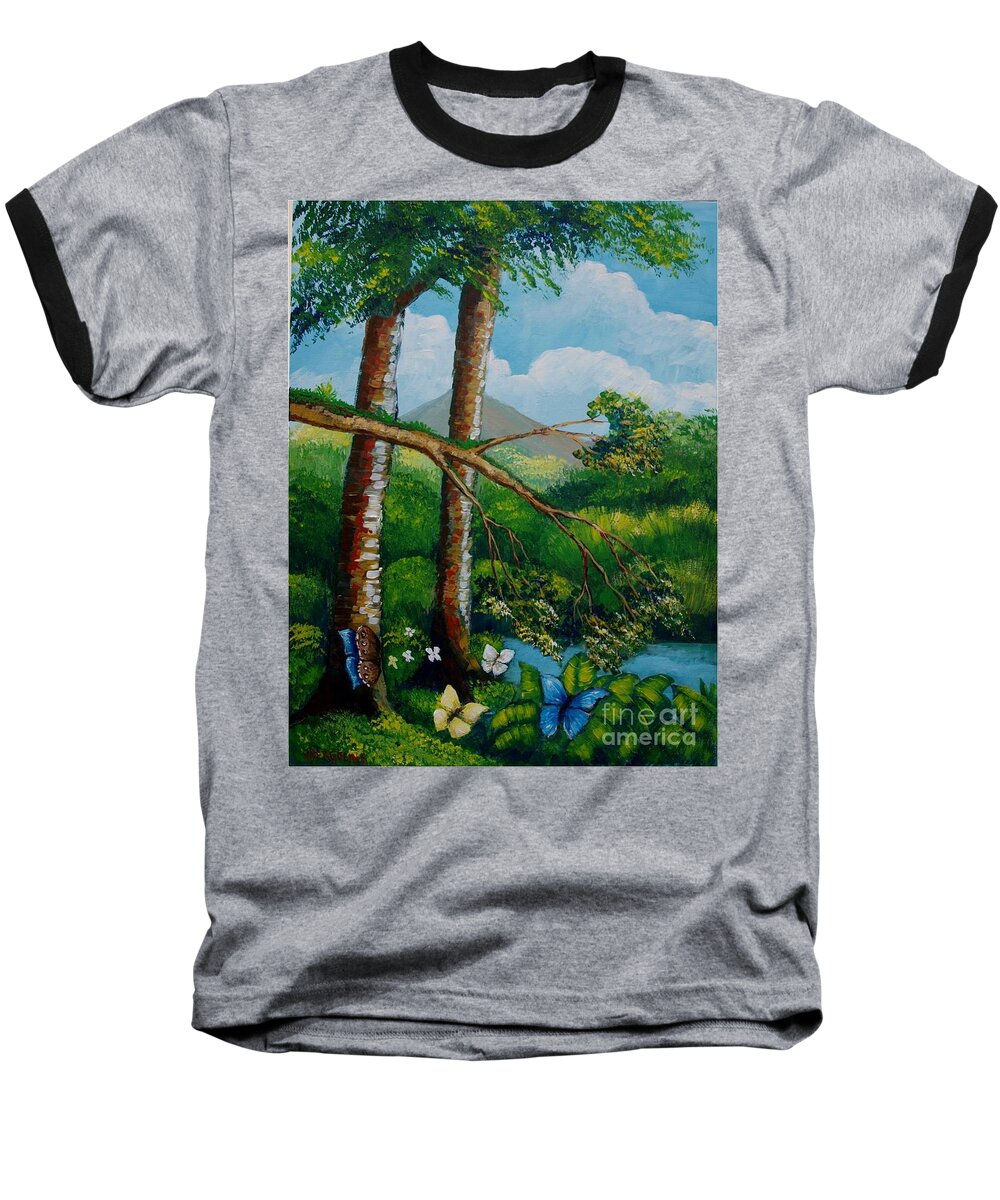 Butterflyes Baseball T-Shirt featuring the painting Butterflyes on the wild by Jean Pierre Bergoeing