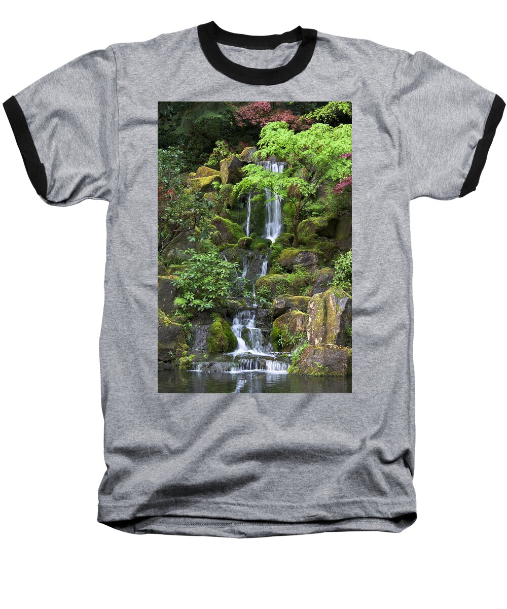 Green Baseball T-Shirt featuring the photograph Cascading waters by Jean Hildebrant