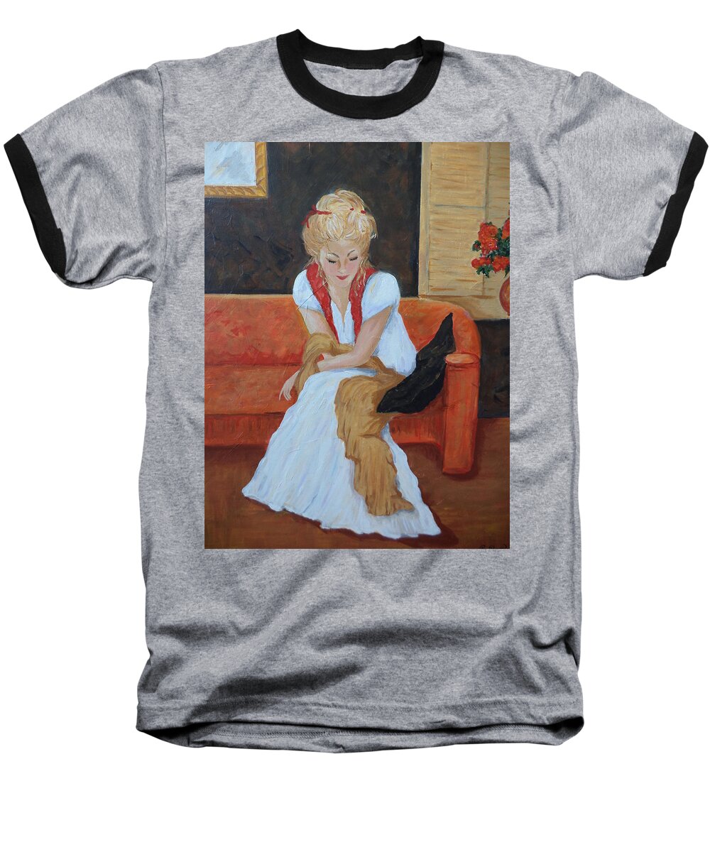 Woman Baseball T-Shirt featuring the painting Contemplation by Rosie Sherman