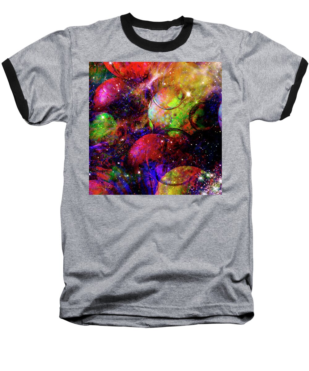 Planets Baseball T-Shirt featuring the digital art Cosmic Confusion by Barbara Berney