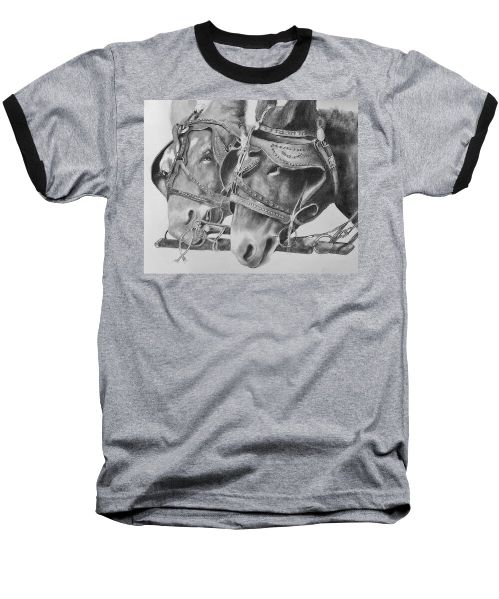 Mules Baseball T-Shirt featuring the drawing Dink and Donk by Mary Scott