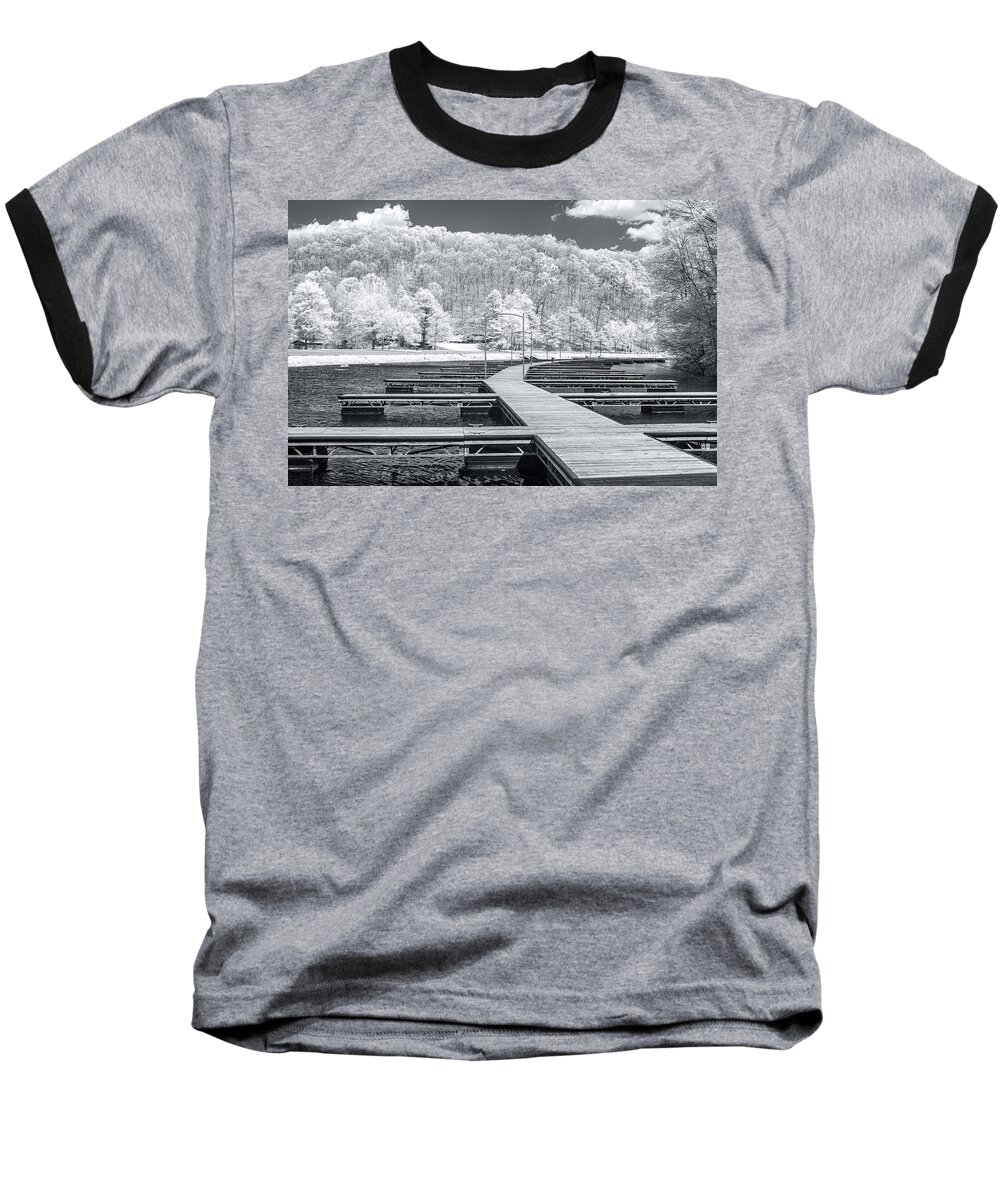 Infrared Baseball T-Shirt featuring the photograph Dock in infrared by Mary Almond