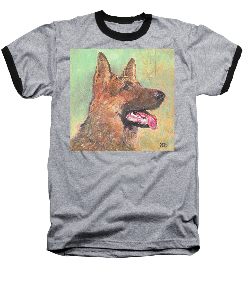 Dog Baseball T-Shirt featuring the painting Eager - time for dinner  by Richard James Digance