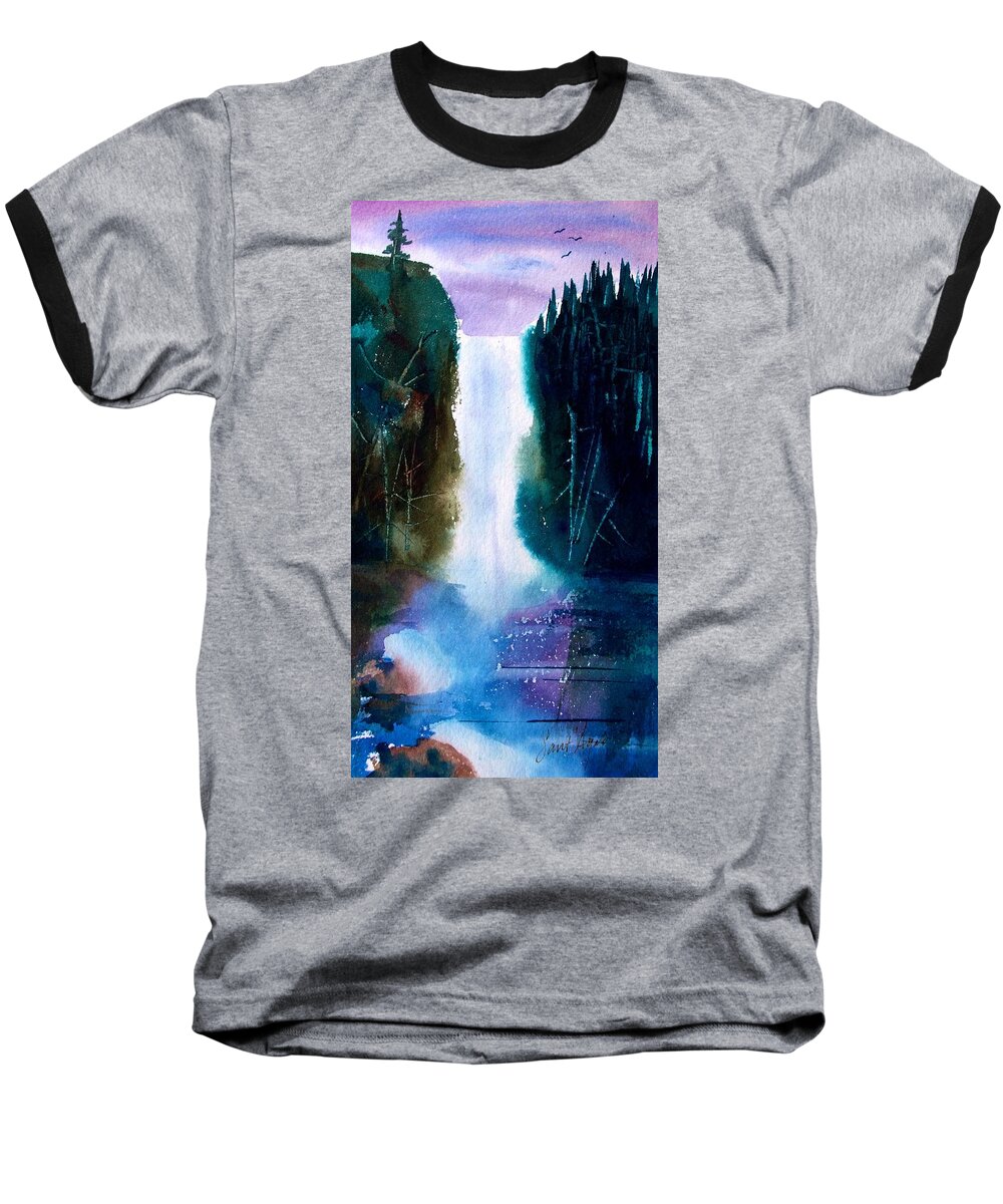 Waterfall Baseball T-Shirt featuring the painting Falling Fury by Frank SantAgata