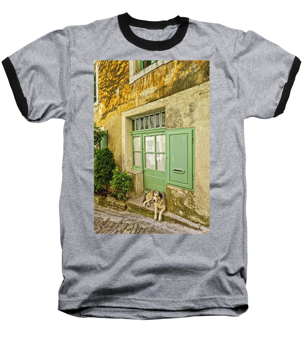 Dog Baseball T-Shirt featuring the photograph Famille de attente dans Gordes by Fred J Lord