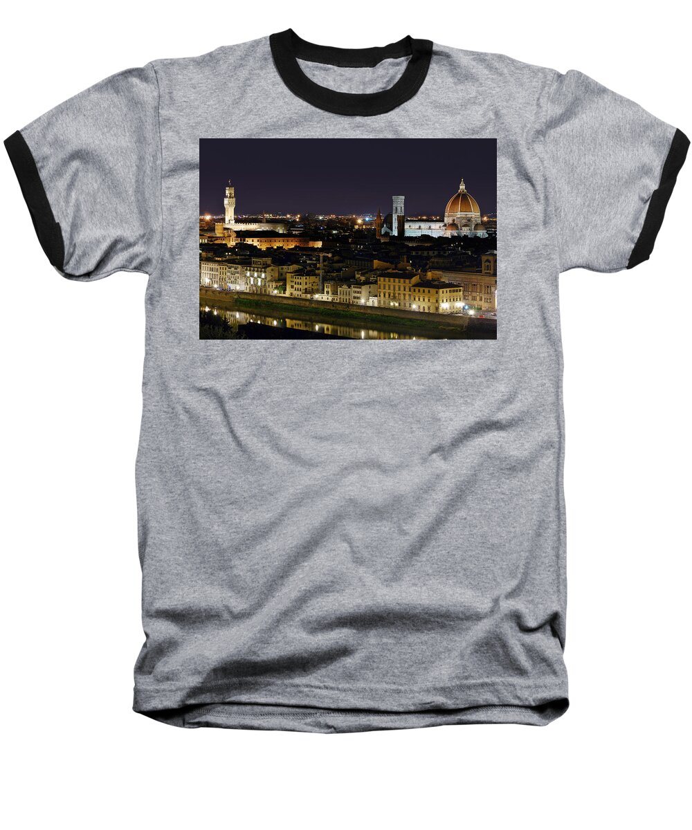 Arquitetura Baseball T-Shirt featuring the photograph Firenze Skyline at Night - Duomo and surroundings by Carlos Alkmin