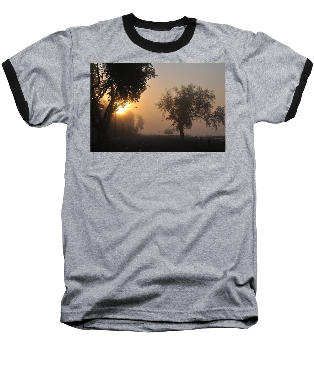 Fog Baseball T-Shirt featuring the photograph Foggy Morn Street by Tim Nyberg