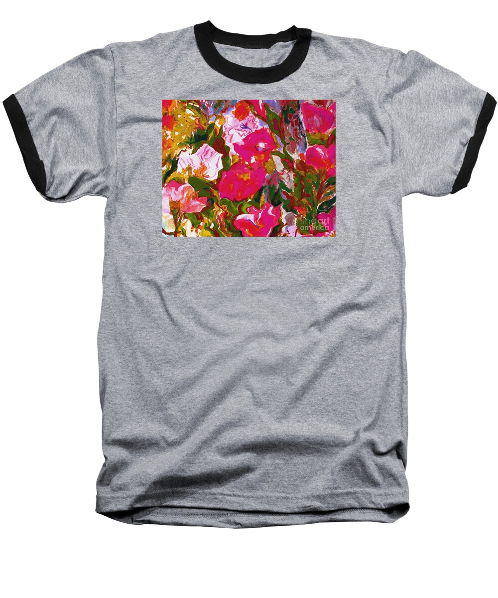 Floral Baseball T-Shirt featuring the mixed media Glorious by Beth Saffer