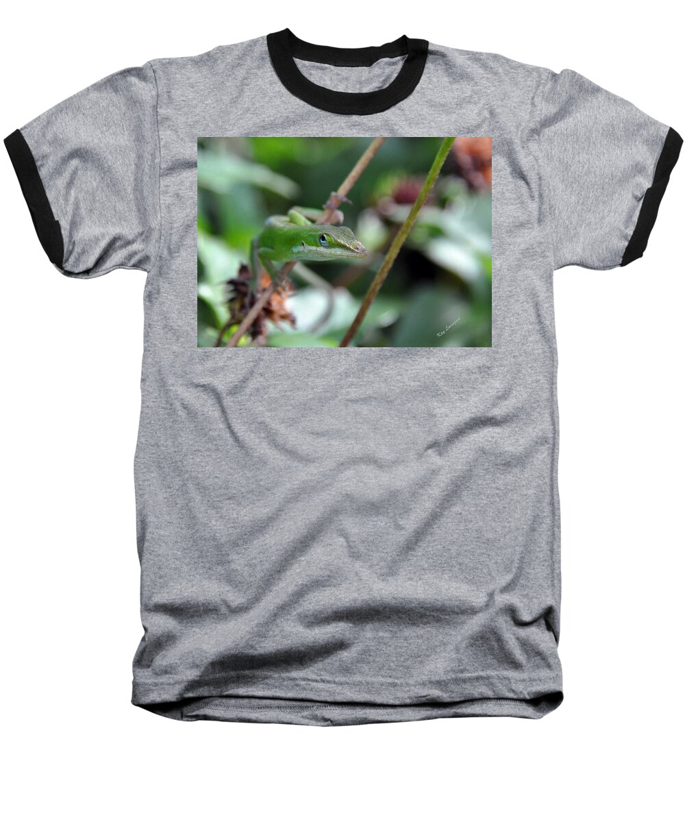 Green Anole Baseball T-Shirt featuring the photograph Green Anole by Kay Lovingood