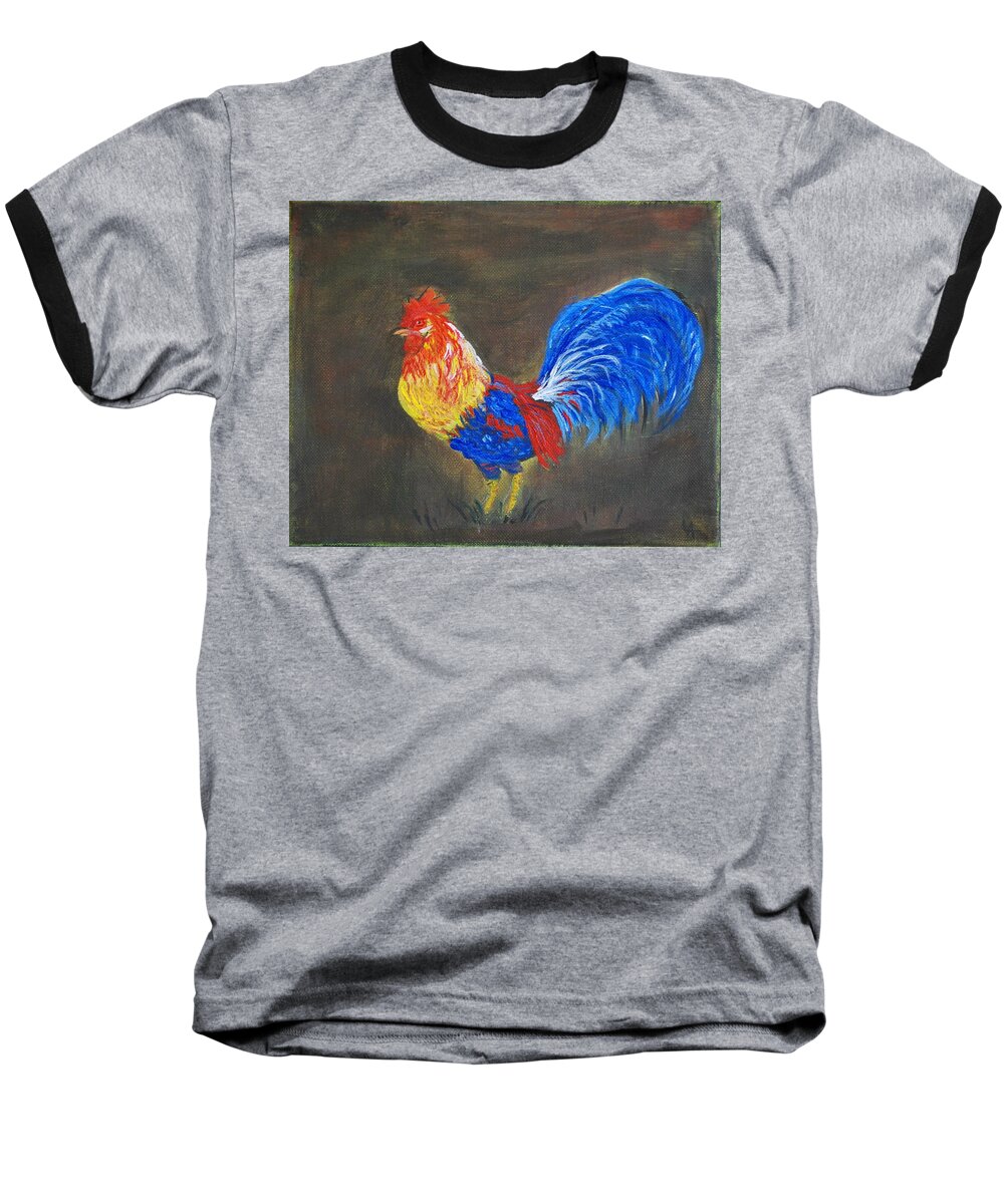 Rooster Baseball T-Shirt featuring the painting He Rules by Leslie Allen