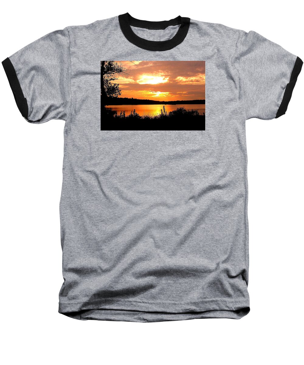 Horn Pond Baseball T-Shirt featuring the photograph Horn Pond Sunset 2 by Jeff Heimlich