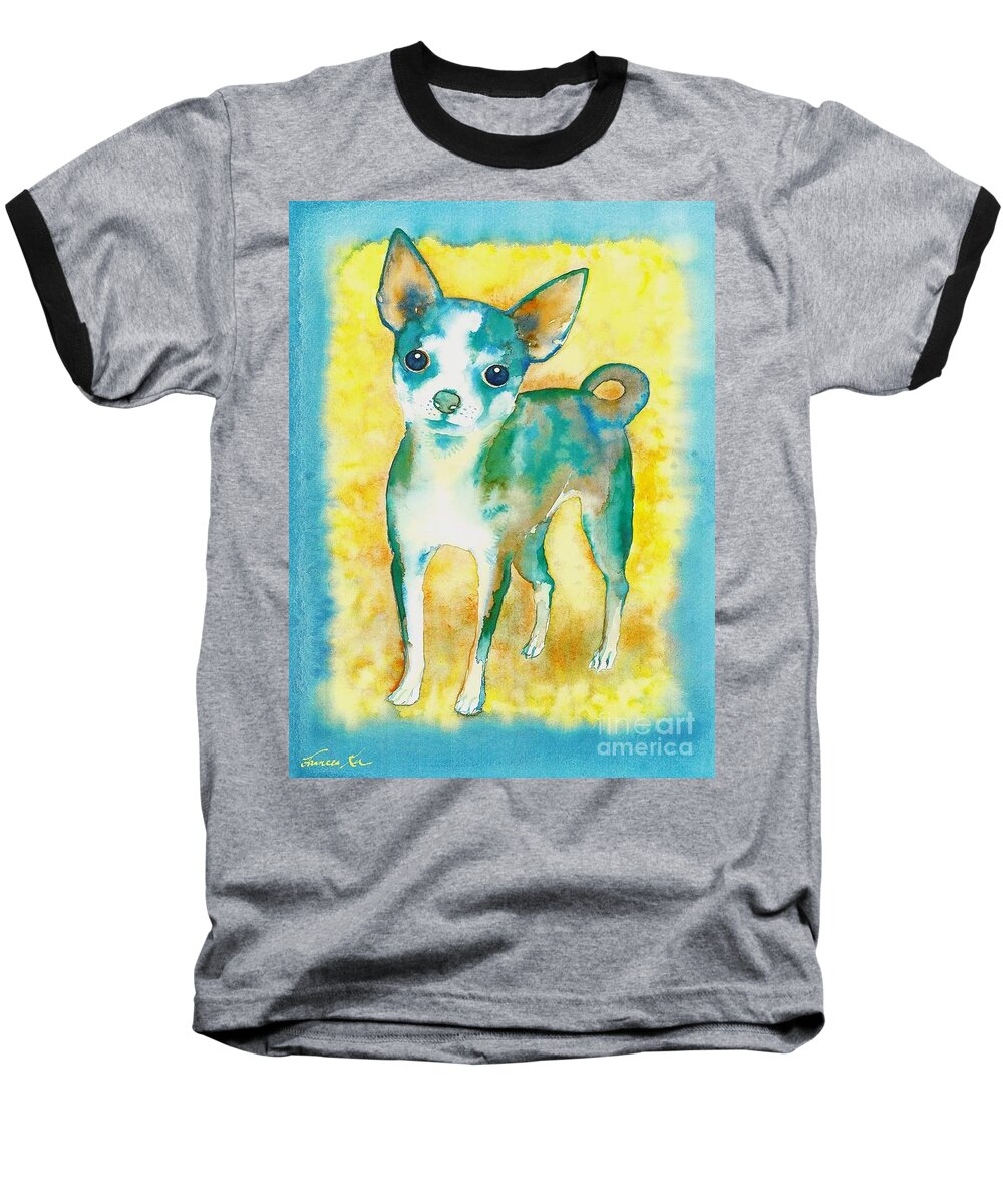 Animals Baseball T-Shirt featuring the painting Ilio Chihuahua by Frances Ku