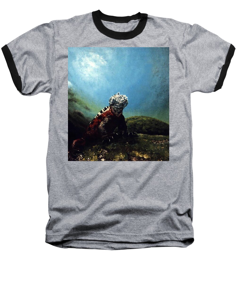 Marine Iquana Baseball T-Shirt featuring the painting Imp of Darkness by Ben Saturen