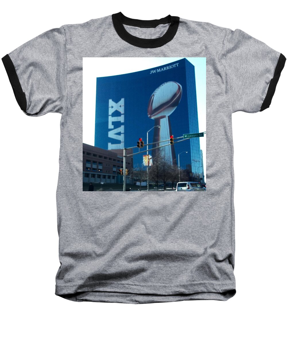 Super Bowl Baseball T-Shirt featuring the photograph Indianapolis Marriott trubute to Super Bowl 46 by Stephen King