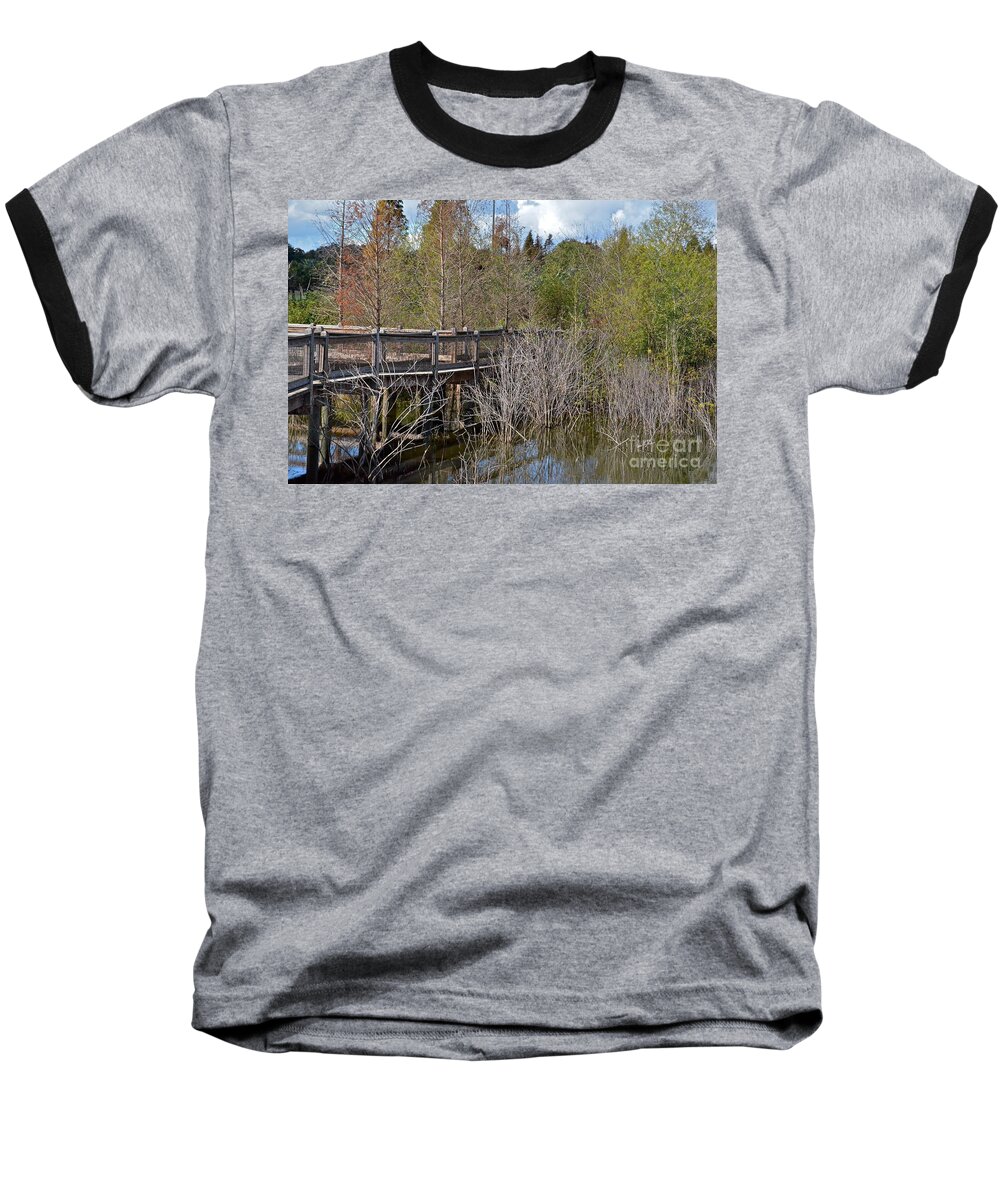 Boardwalk Baseball T-Shirt featuring the photograph Lake Bonny Boardwalk by Carol Bradley