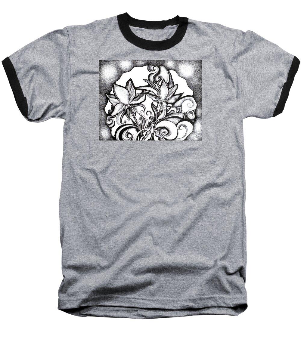 Ink Baseball T-Shirt featuring the drawing Lily Garden by Danielle Scott