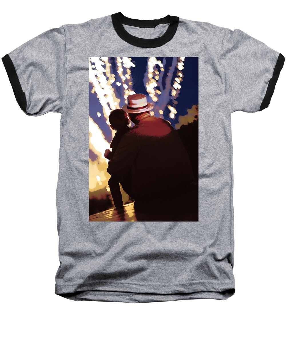 Fireworks Baseball T-Shirt featuring the photograph Me and Papa - 4th of July by Angela Rath