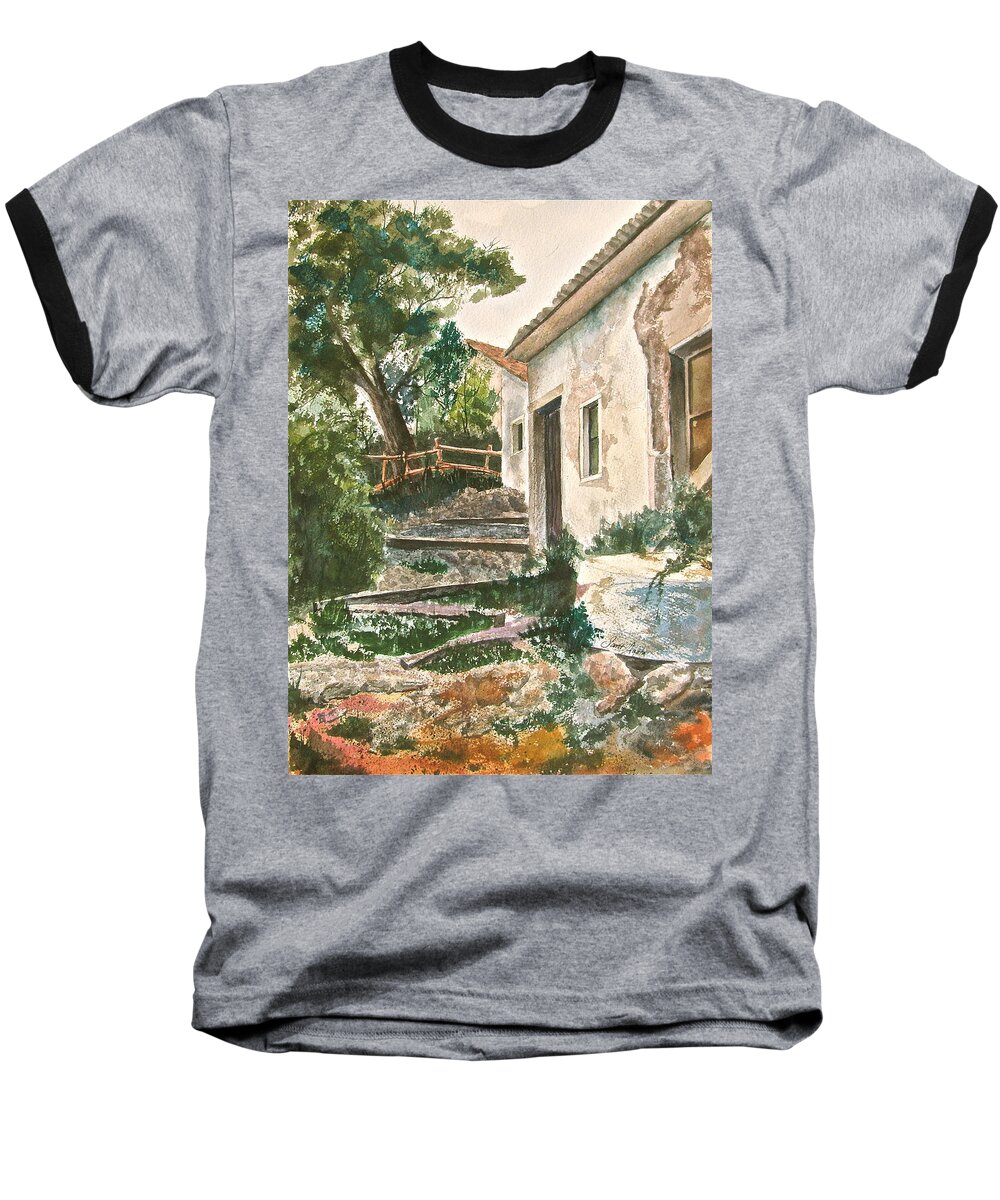 Greece Baseball T-Shirt featuring the painting Millstone Aria by Frank SantAgata
