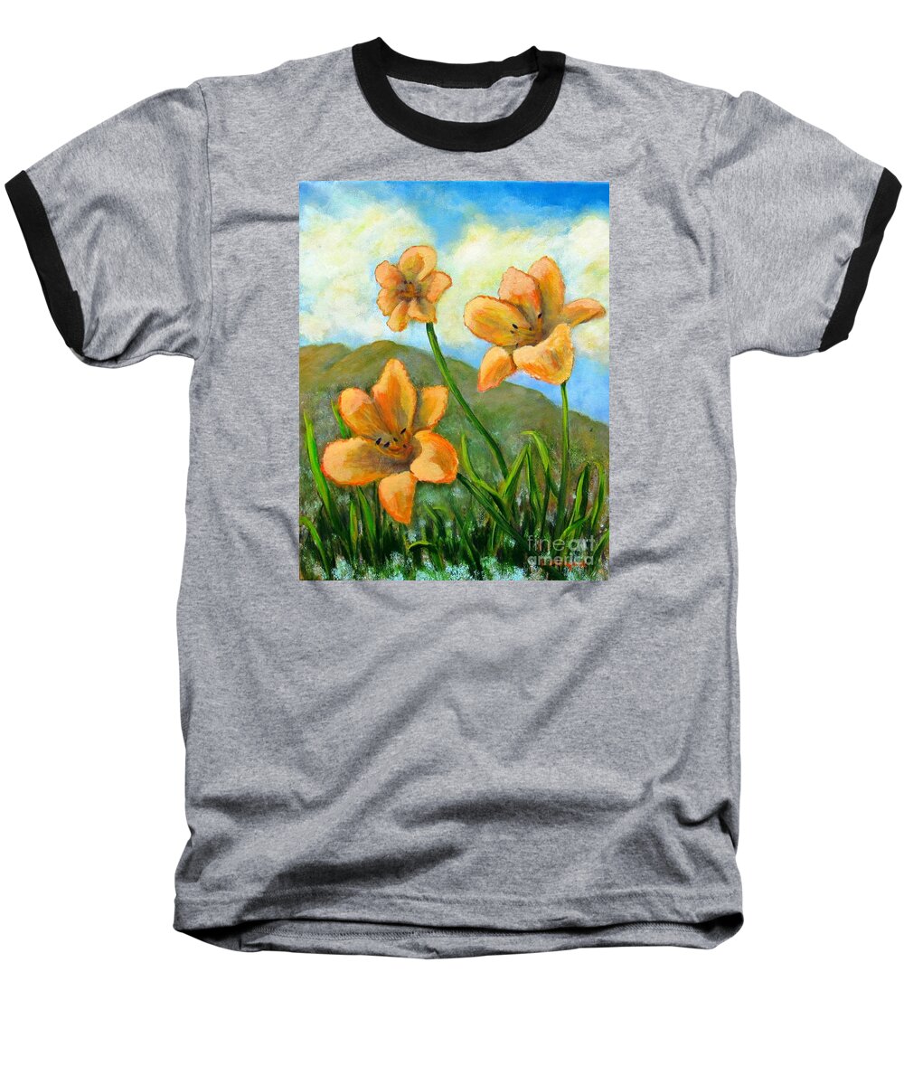 Lily Baseball T-Shirt featuring the painting Morning Glow by Laurie Morgan
