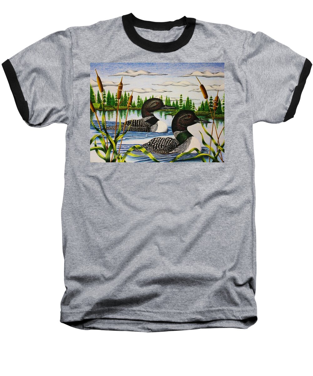 Bird Baseball T-Shirt featuring the drawing Morning Swim by Bruce Bley