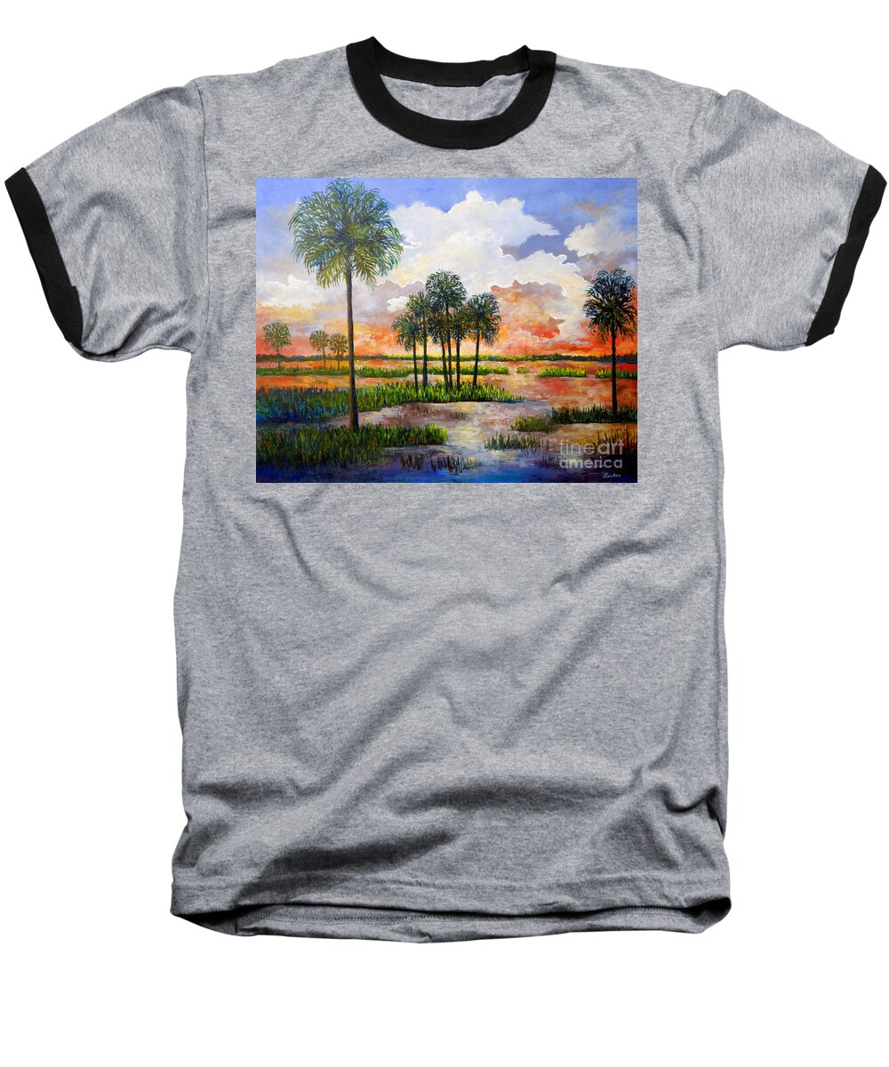 Sunset Baseball T-Shirt featuring the painting Myakka Sunset by Lou Ann Bagnall