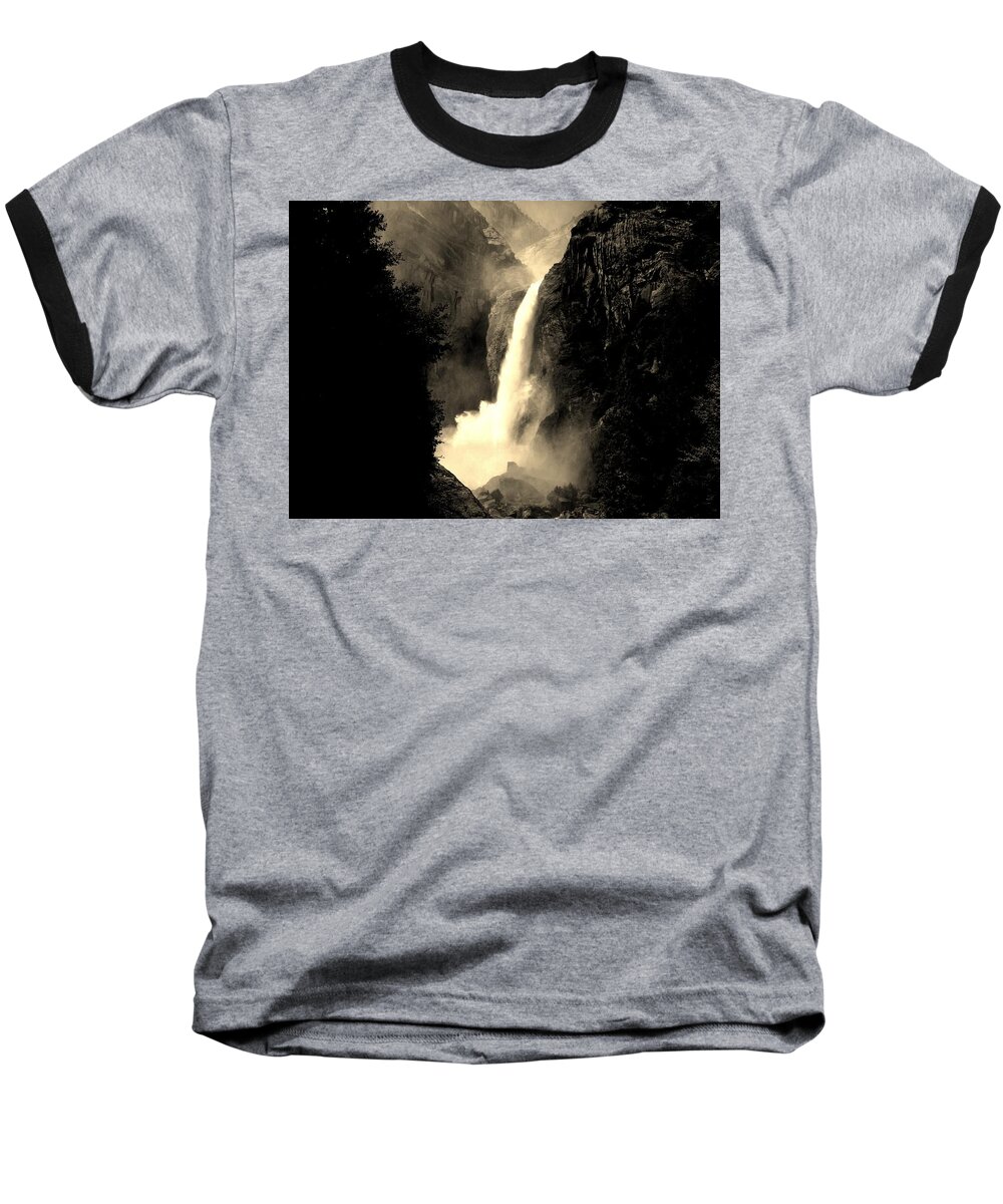 Sepia Baseball T-Shirt featuring the photograph Mystery Falls by Ellen Heaverlo